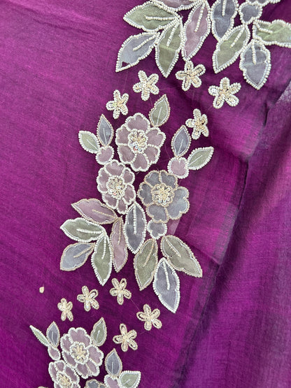 PURPLE SEQUIN MUL SAREE