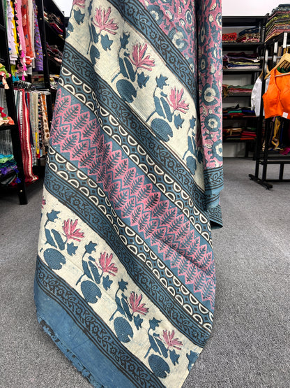 PINK AJRAKH MUL SAREE