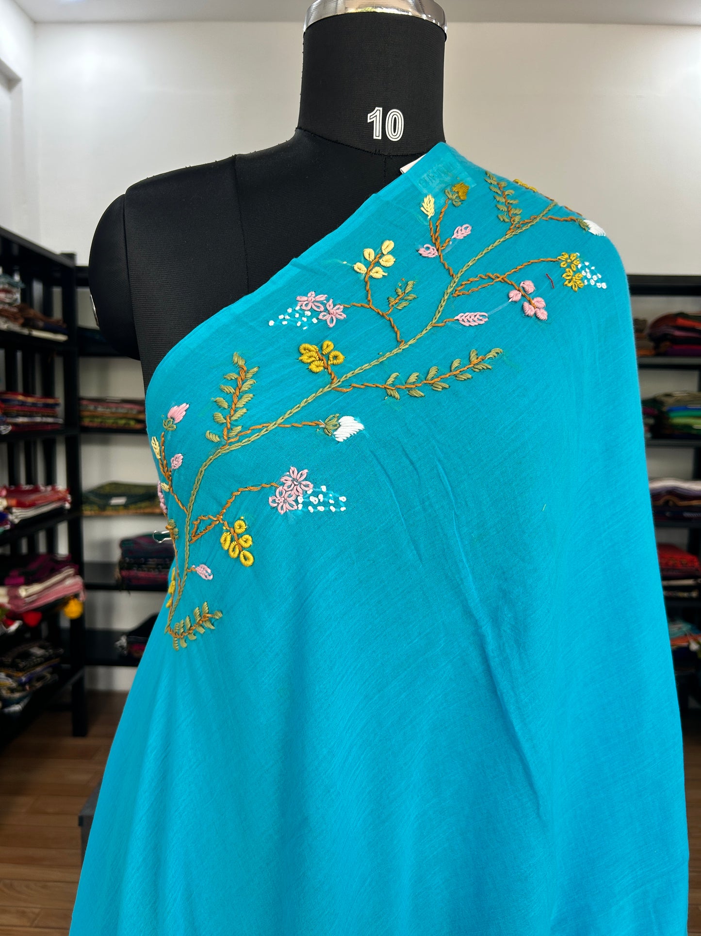 BLUE KATHA MUL SAREE