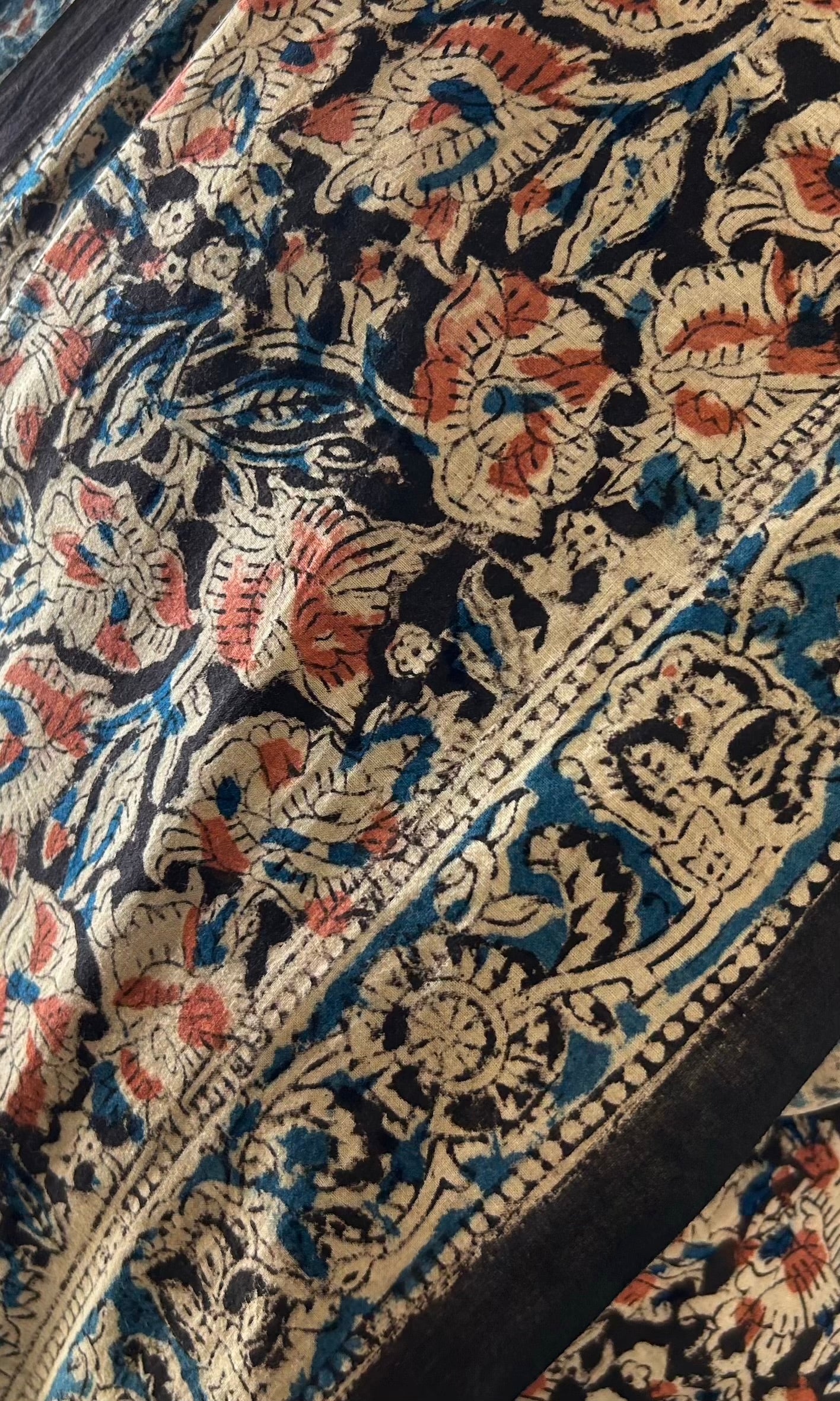 Black kalamkari mul saree