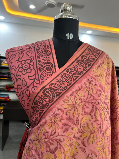 PINK AJRAKH MUL SAREE