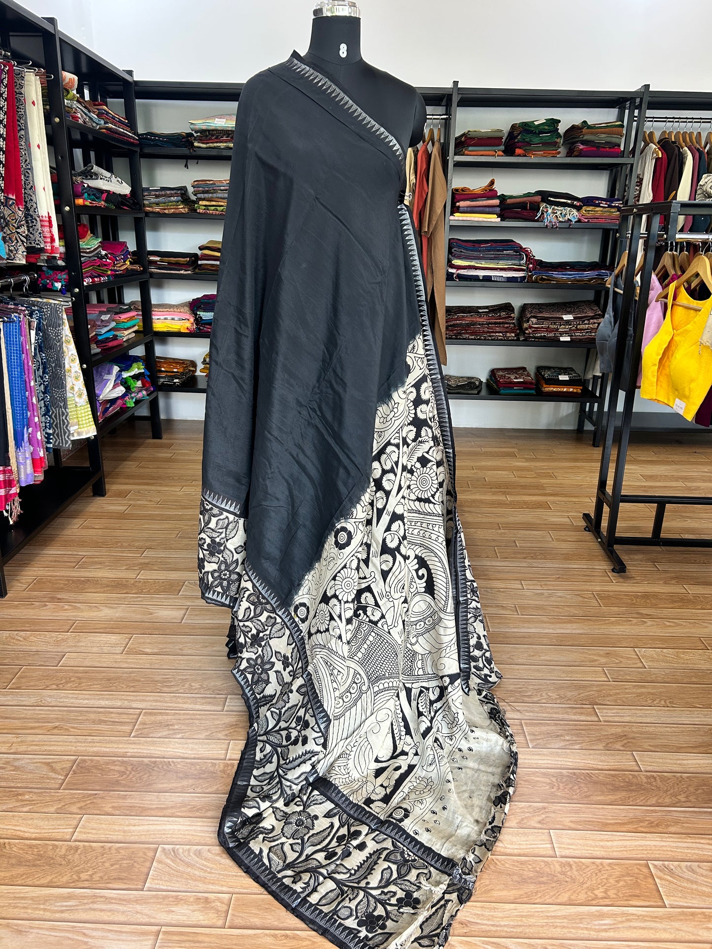 Black kalamkari saree