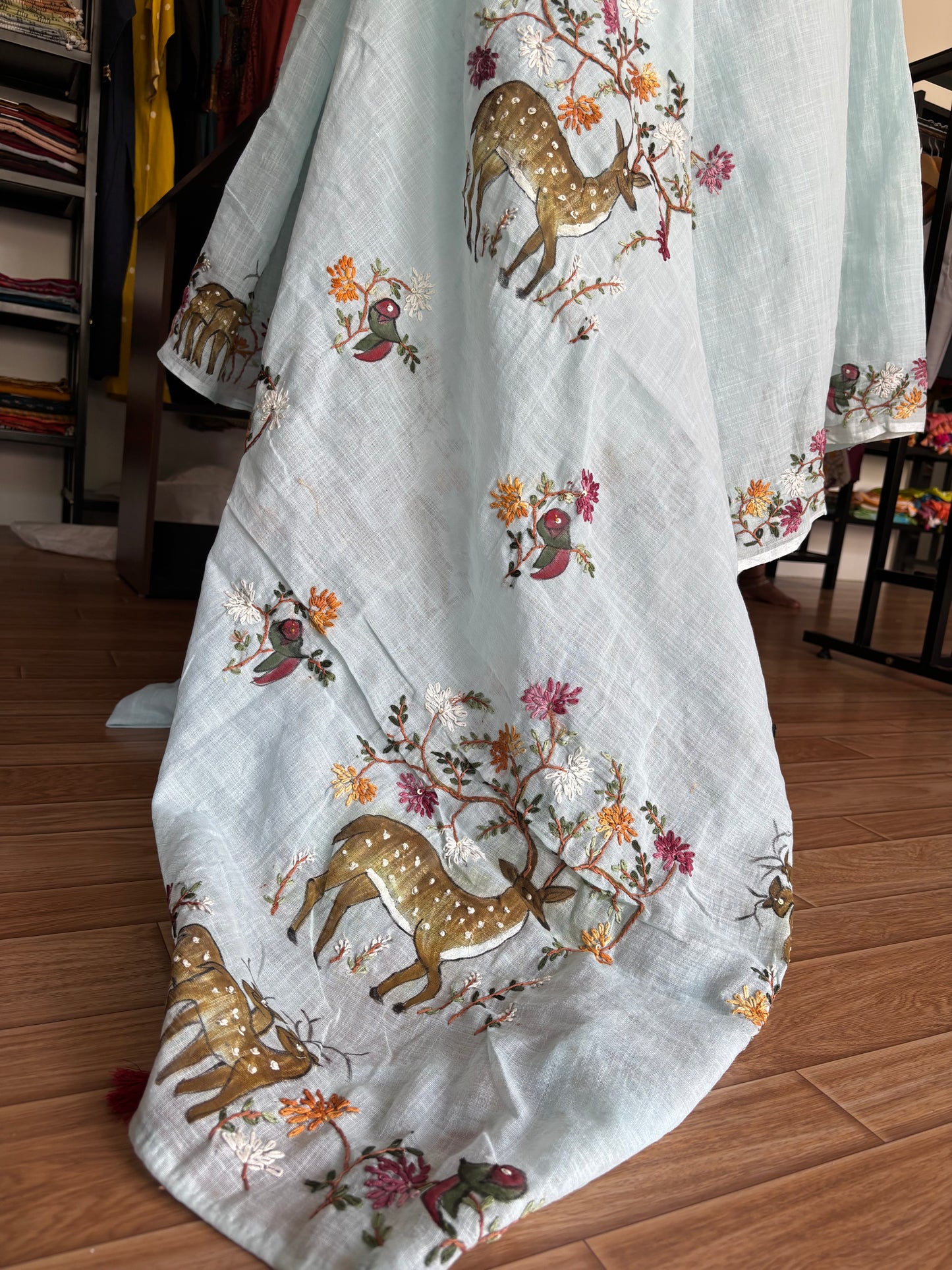 BLUE LINEN SAREE