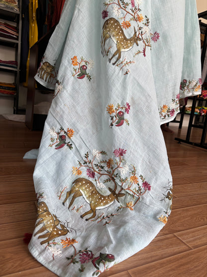 BLUE LINEN SAREE