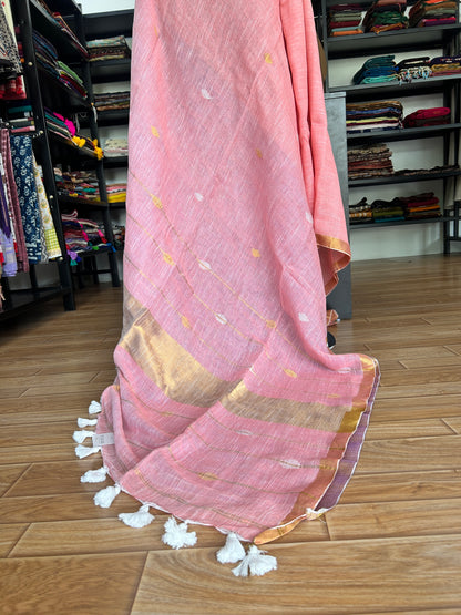 PINK LINEN SAREE