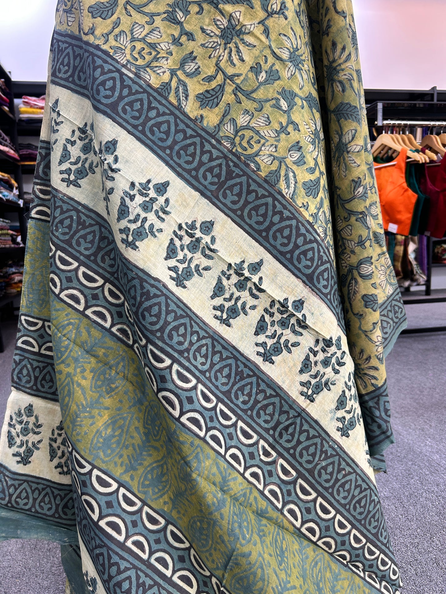 GREEN AJRAKH MUL SAREE