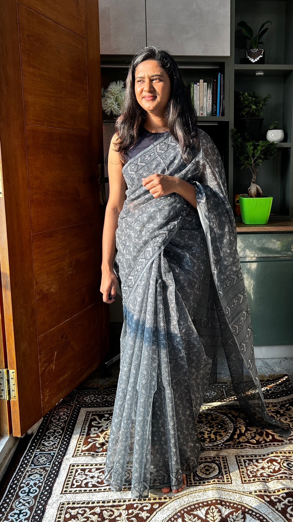 Grey mul saree