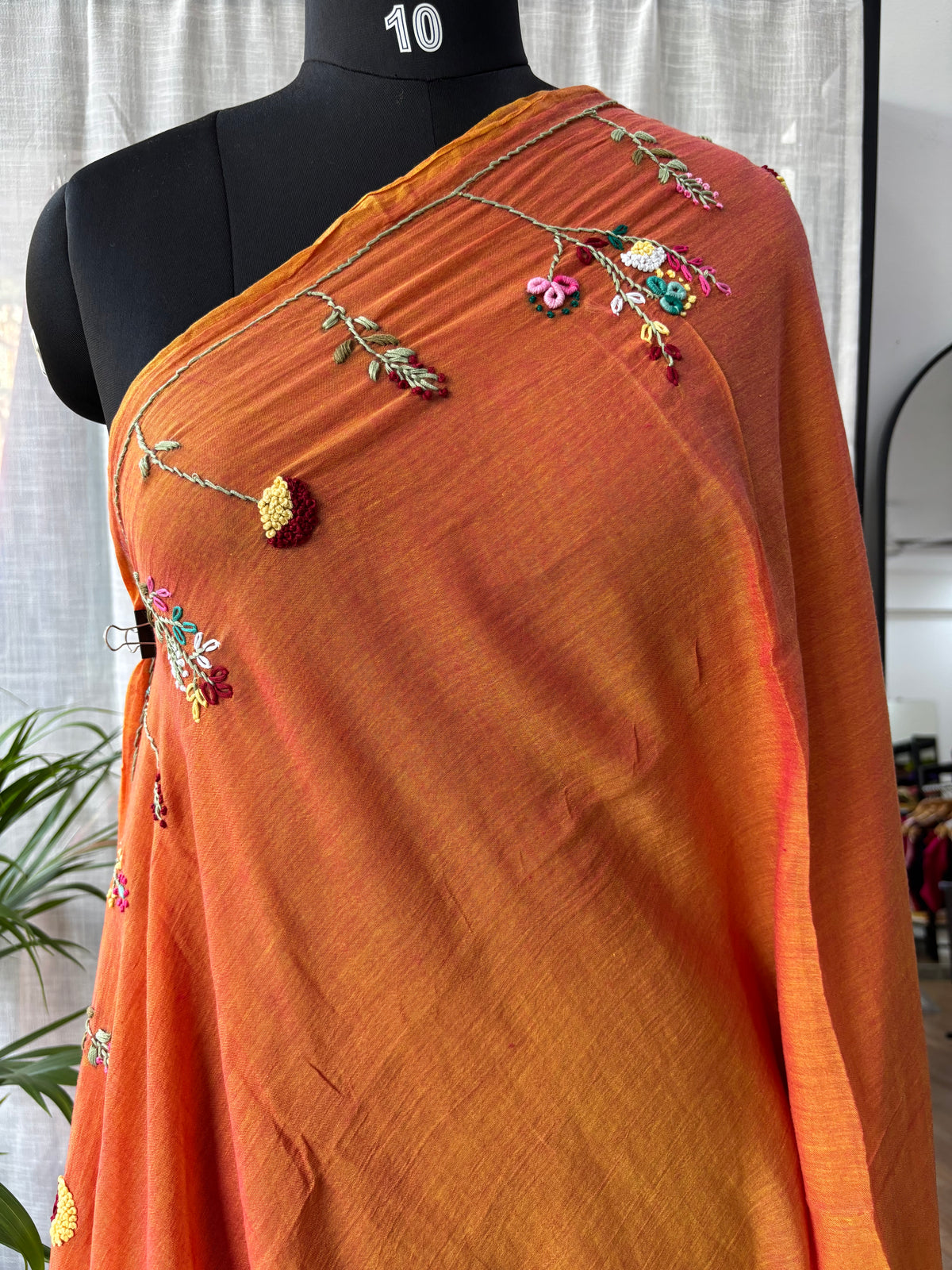 ORANGE EMBROIDERED MUL SAREE