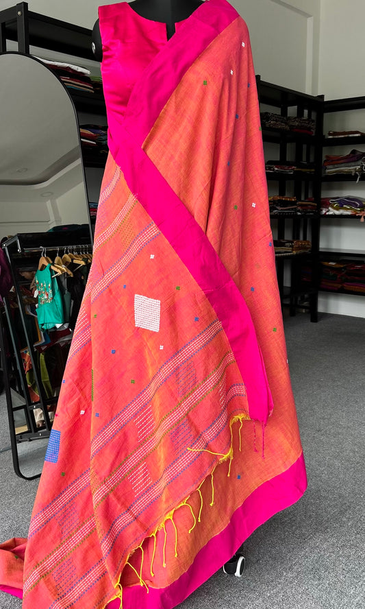 ORANGE KHADI COTTON SAREE