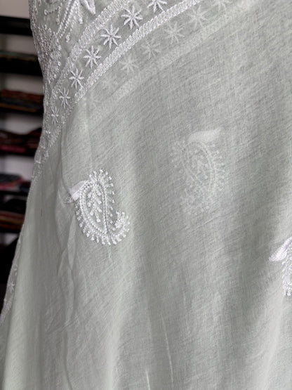 WHITE CHIKANKARI MUL SAREE
