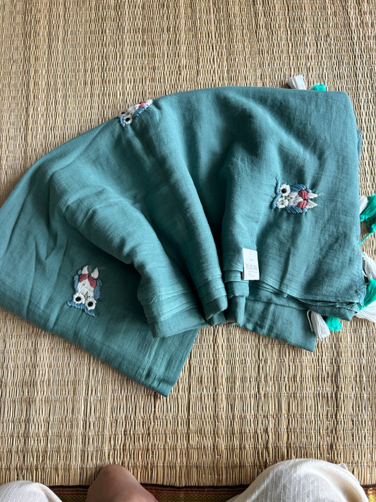 GREEN OWL MUL SAREE