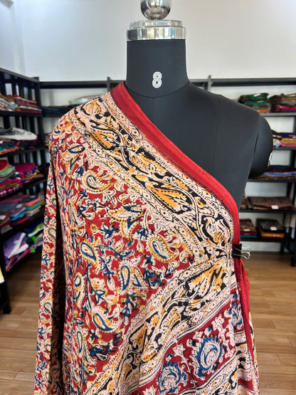Red kalamkari mul saree