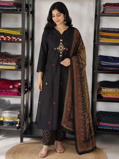 BLACK GAMTHI COTTON SUIT