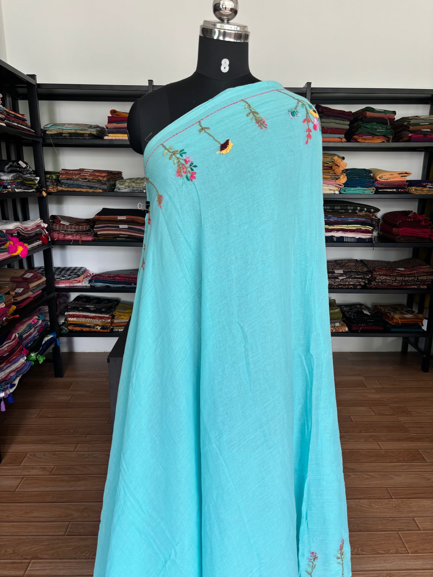 BLUE EMBROIDERED MUL SAREE