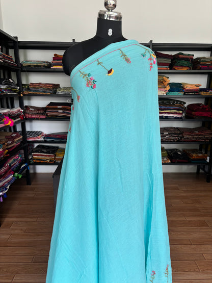 BLUE EMBROIDERED MUL SAREE