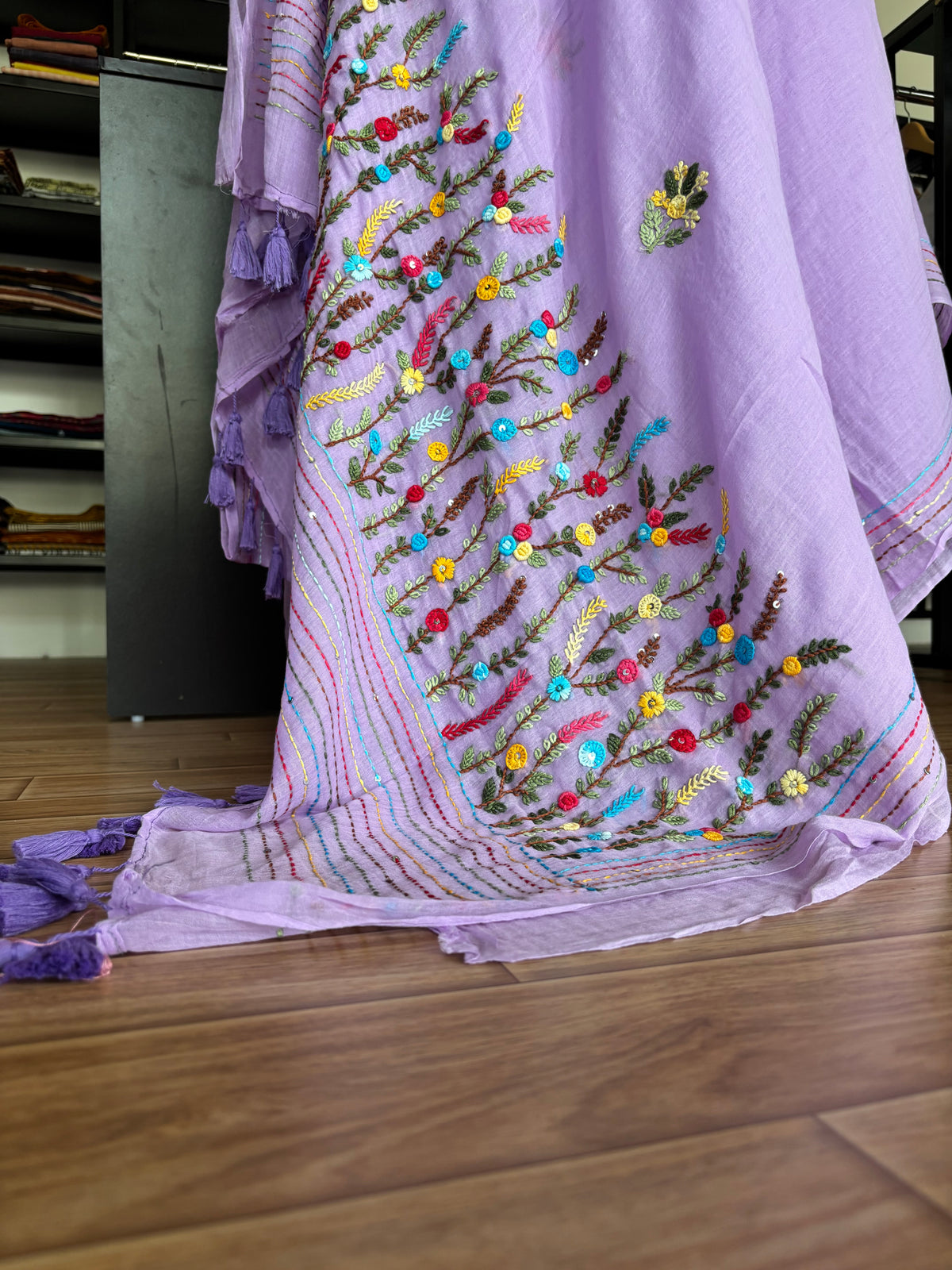 PURPLE EMBROIDERED MUL SAREE