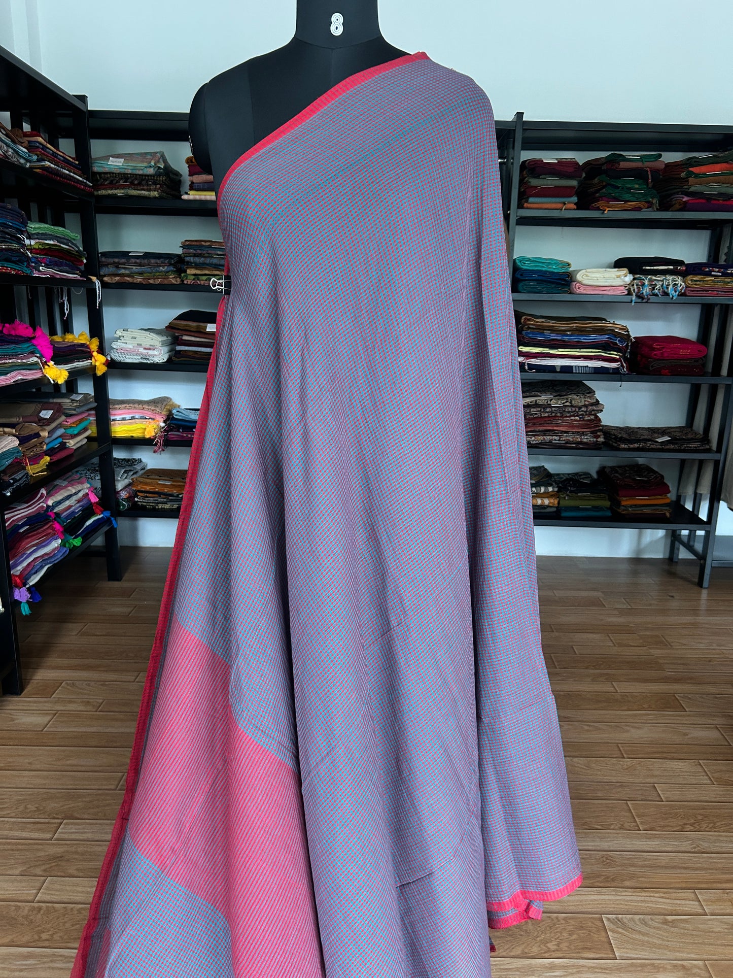 LAVENDER CHECKS  MUL SAREE