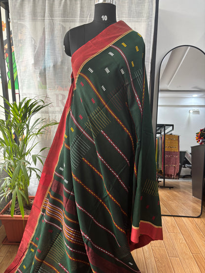 DARK GREEN JAMDANI SAREE