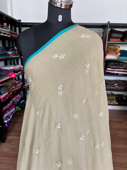 GREY PARIJATHA MUL SAREE
