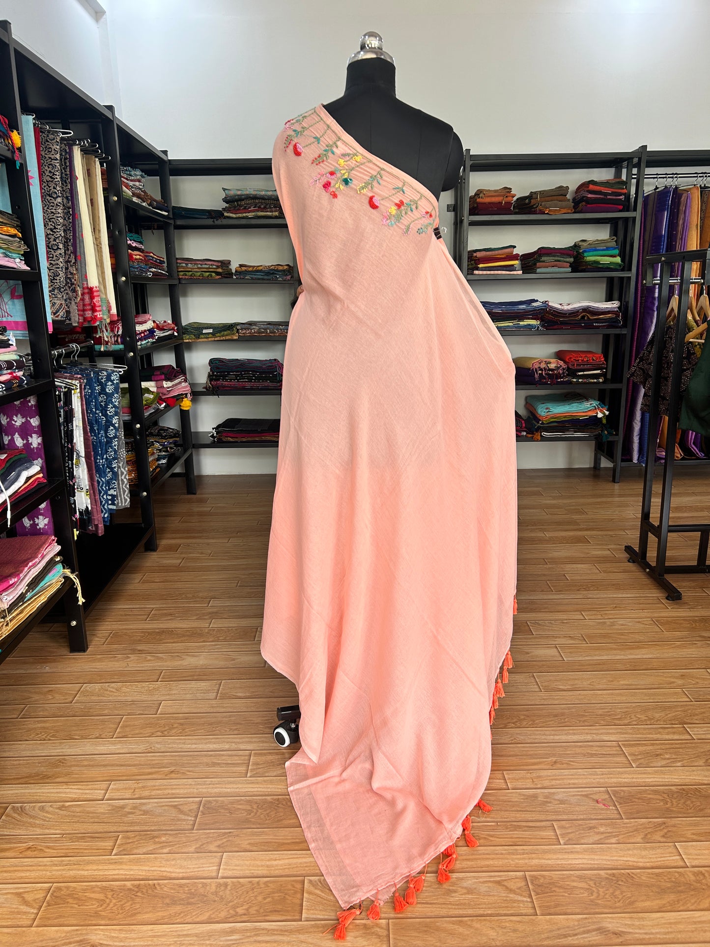 ORANGE KATHA MUL SAREE