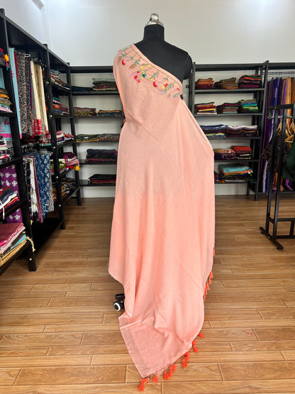 ORANGE KATHA MUL SAREE
