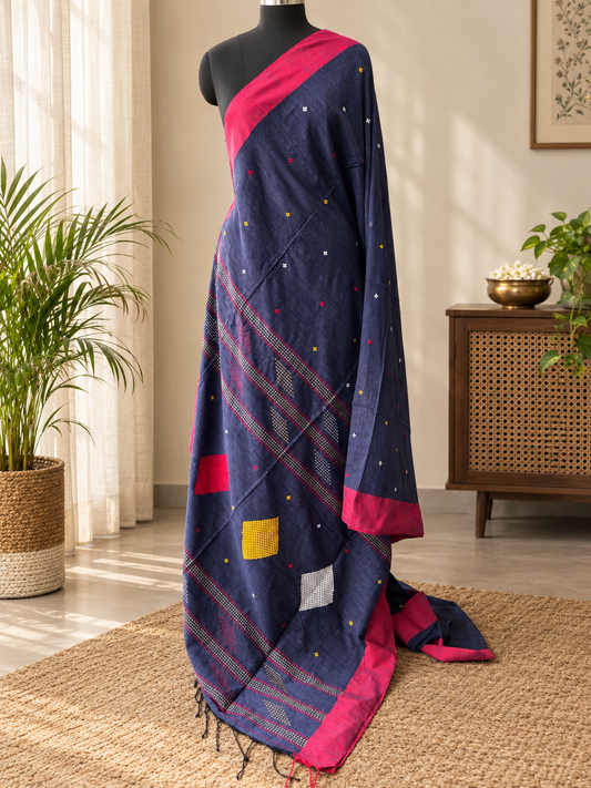 GREY KHADI COTTON SAREE