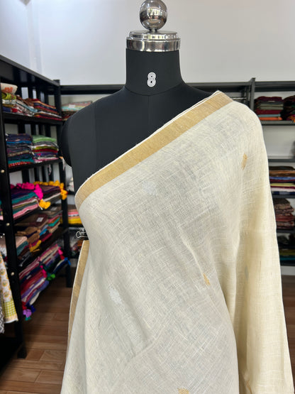 WHITE LINEN SAREE