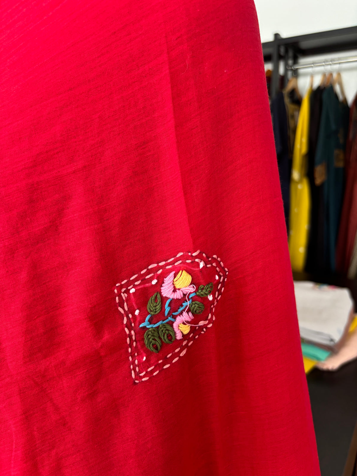 RED EMBROIDERED MUL SAREE
