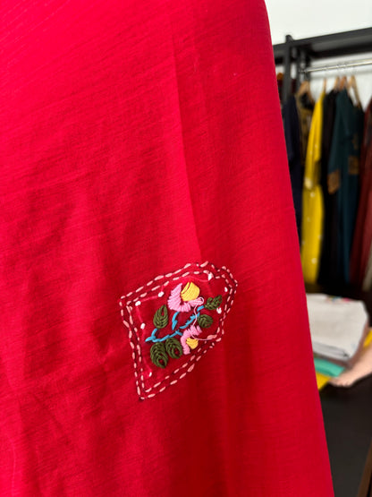 RED EMBROIDERED MUL SAREE