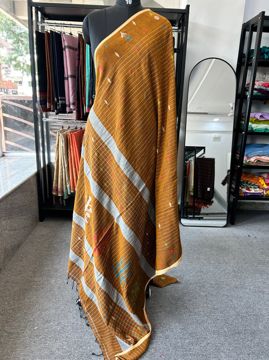 RUST KHADI JAMDANI SAREE