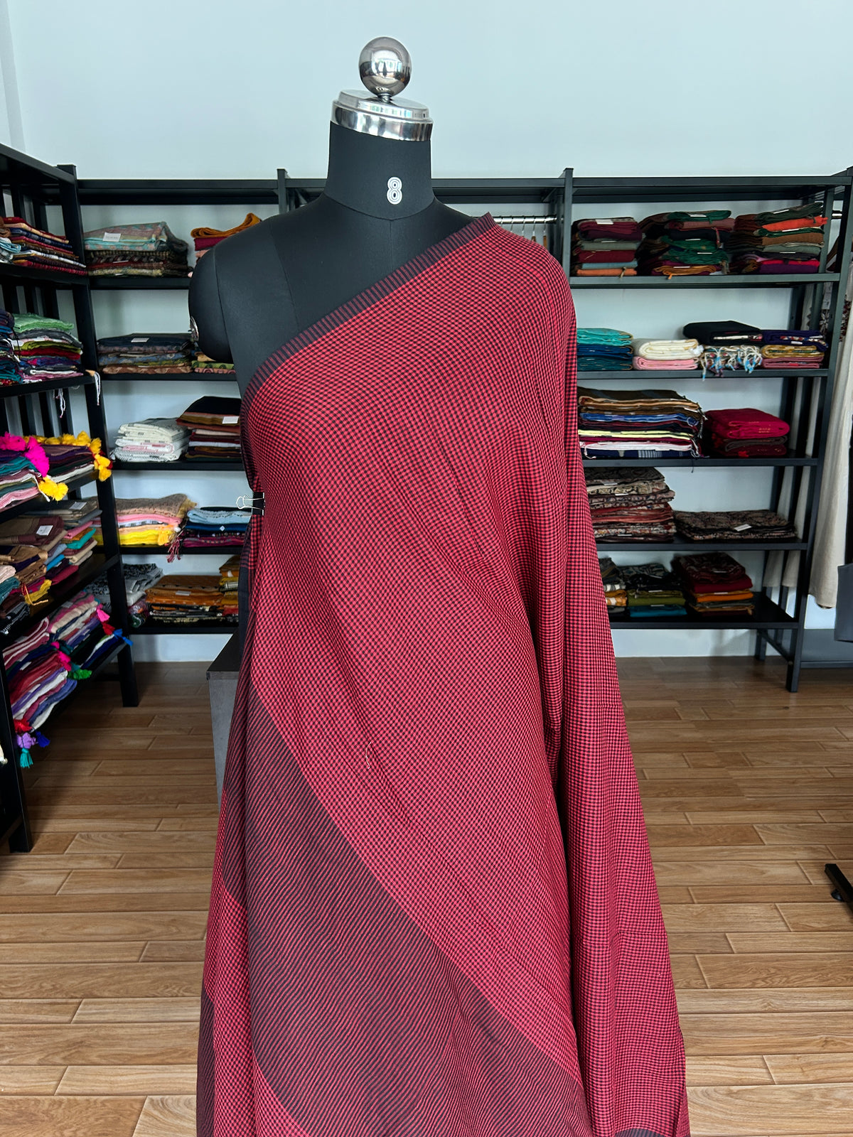 RED CHECKS  MUL SAREE