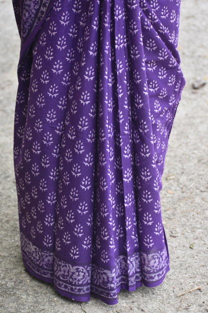Purple dabu mul saree
