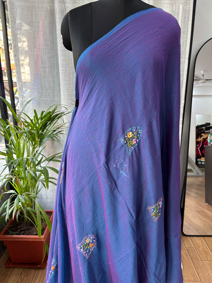 NAVY BLUE EMBROIDERED MUL SAREE