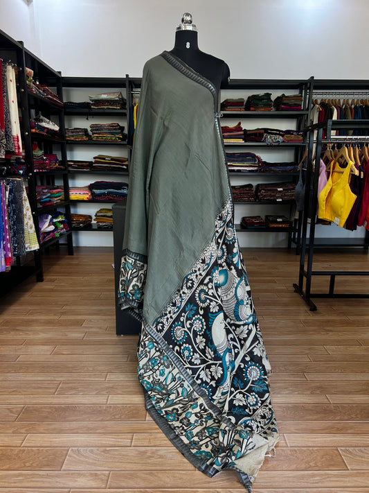 Grey kalamkari saree
