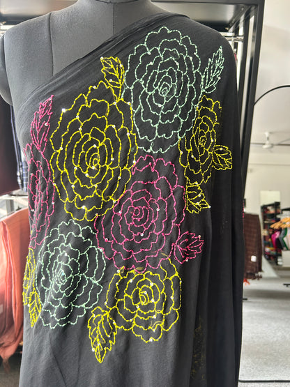 BLACK KATHA MUL SAREE