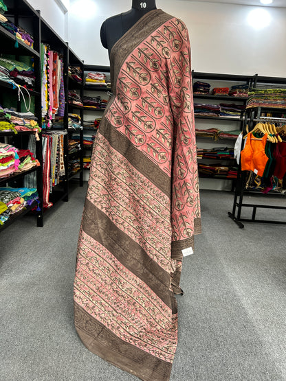 PINK AJRAKH MUL SAREE