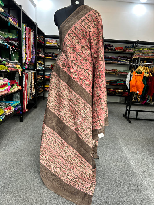 PINK AJRAKH MUL SAREE