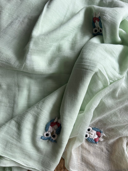 PASTEL GREEN OWL MUL SAREE