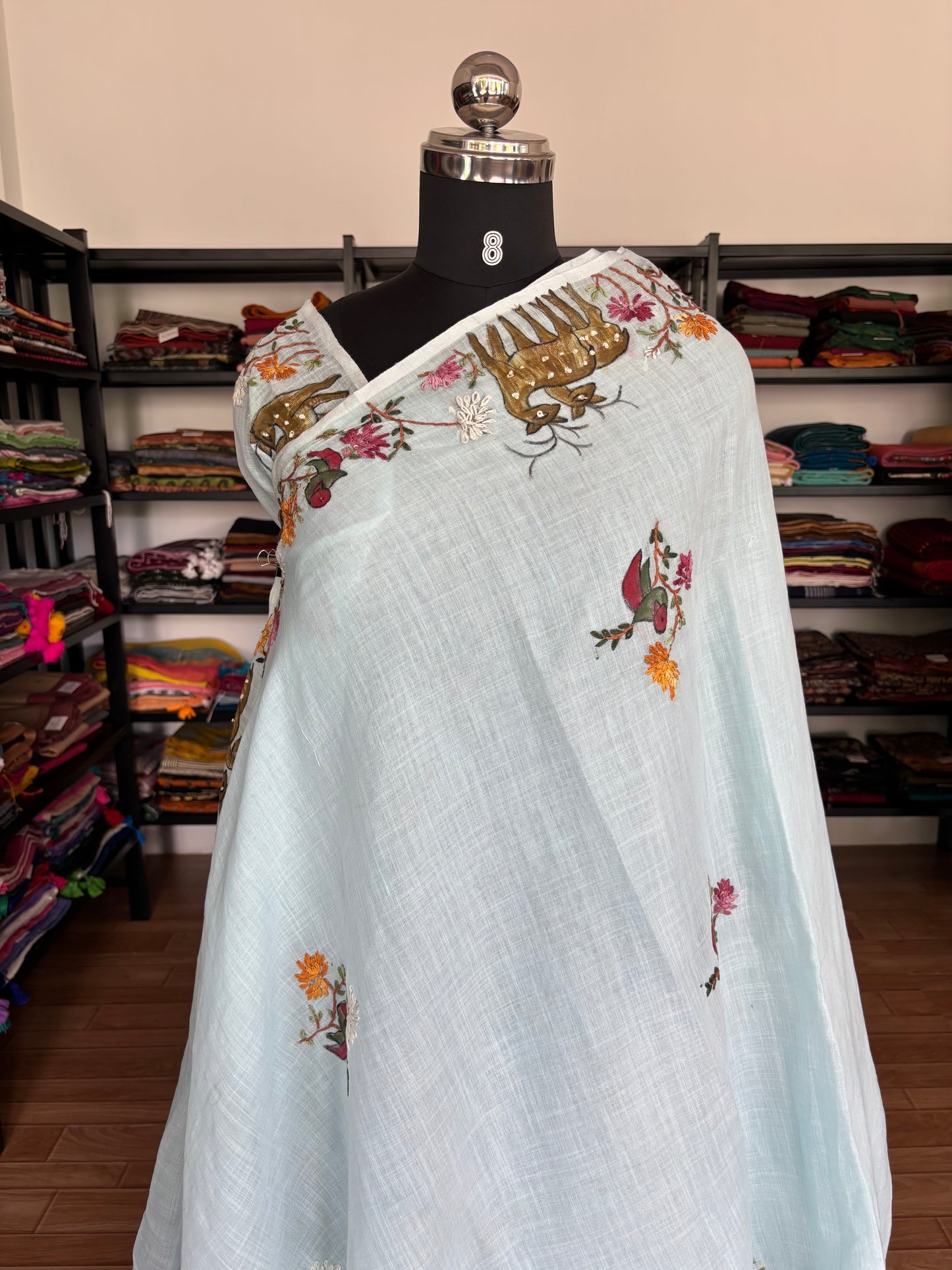 BLUE LINEN SAREE