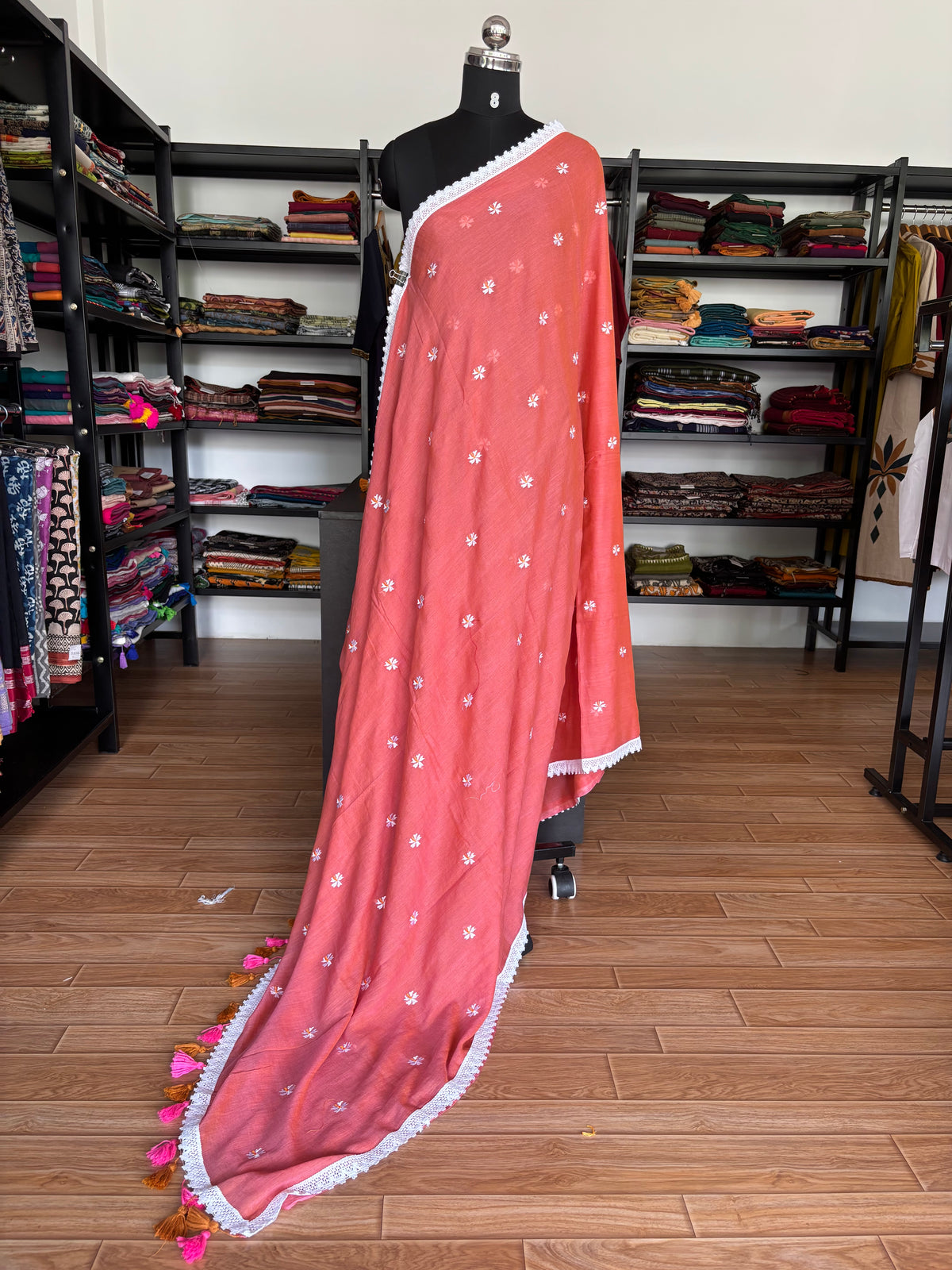ORANGE PARIJATHA MUL SAREE