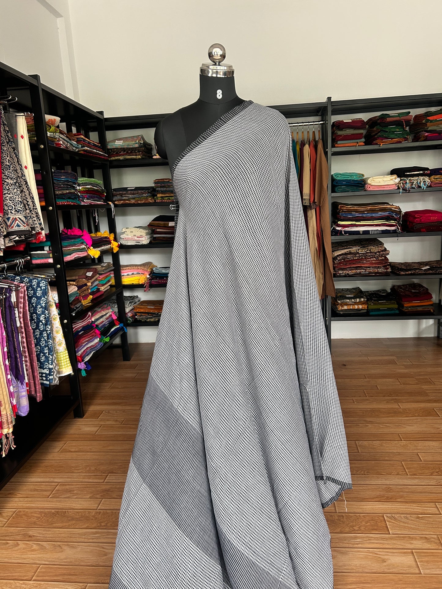 BLACK CHECKS  MUL SAREE