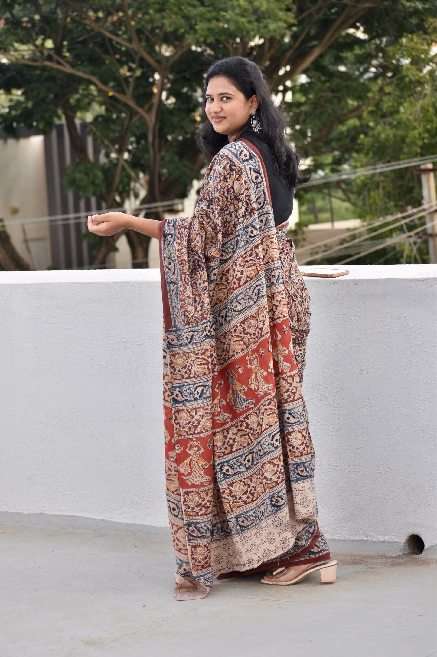 Brown kalamkari mul saree