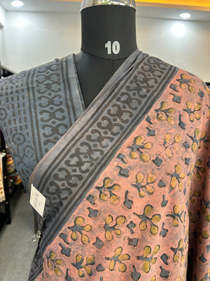 PINK AJRAKH MUL SAREE