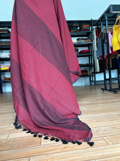 RED CHECKS  MUL SAREE