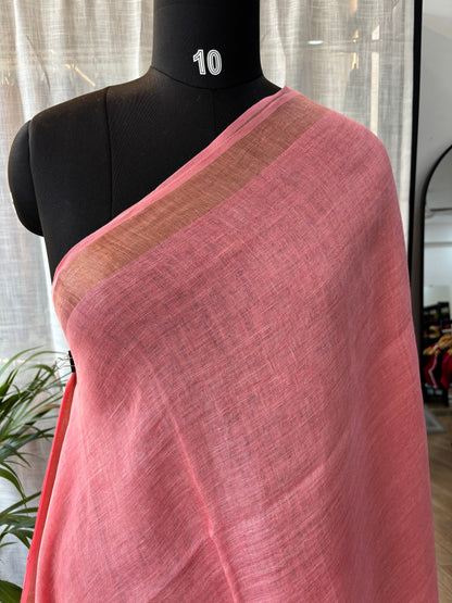 PINK PURE LINEN SAREE