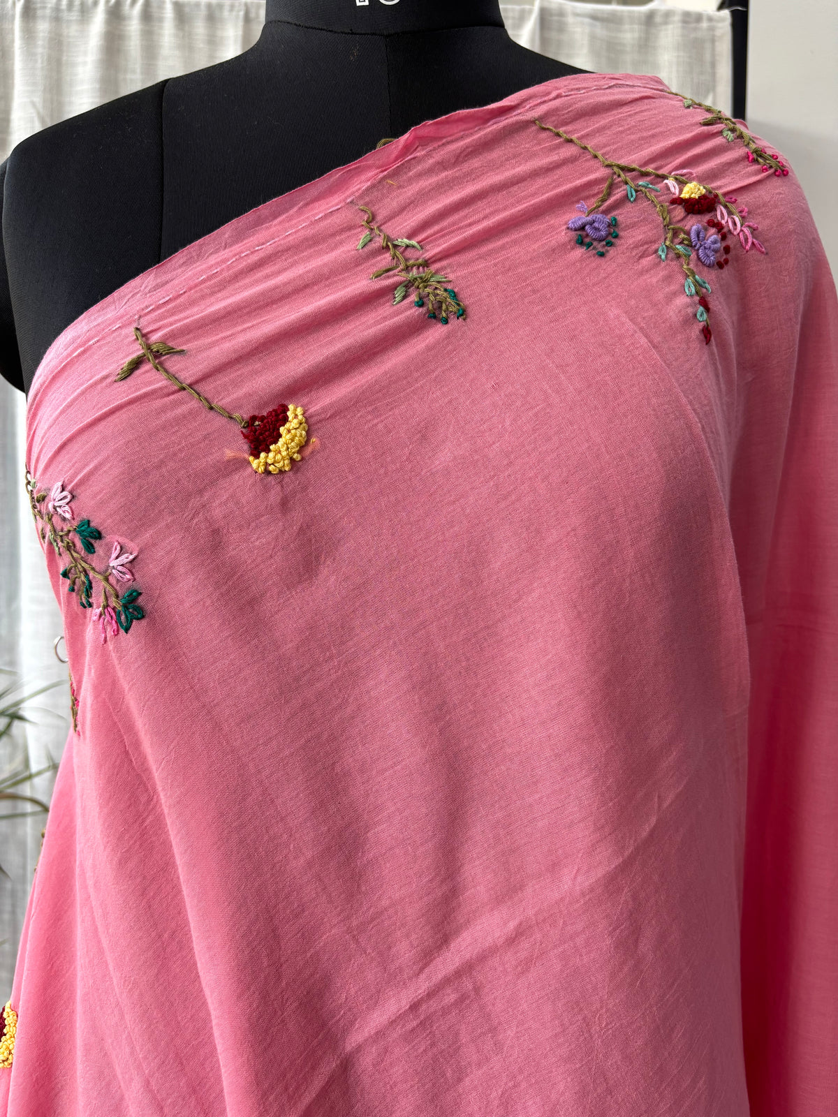 PINK EMBROIDERED MUL SAREE