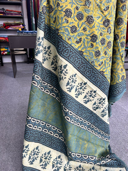 GREEN AJRAKH MUL SAREE