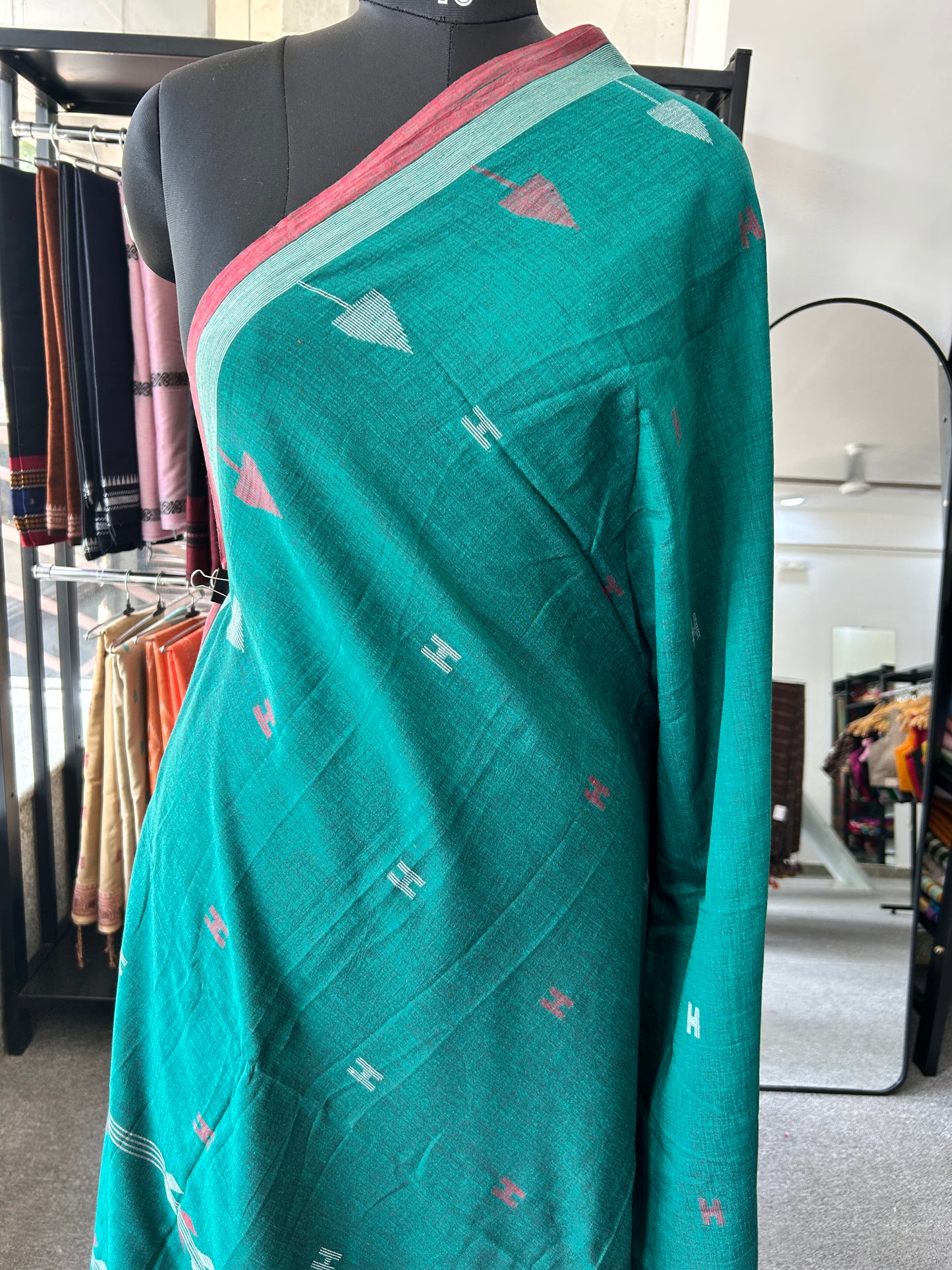 GREEN KHADI JAMDANI SAREE