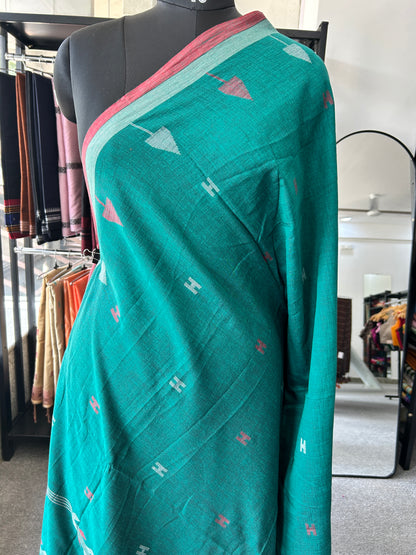 GREEN KHADI JAMDANI SAREE