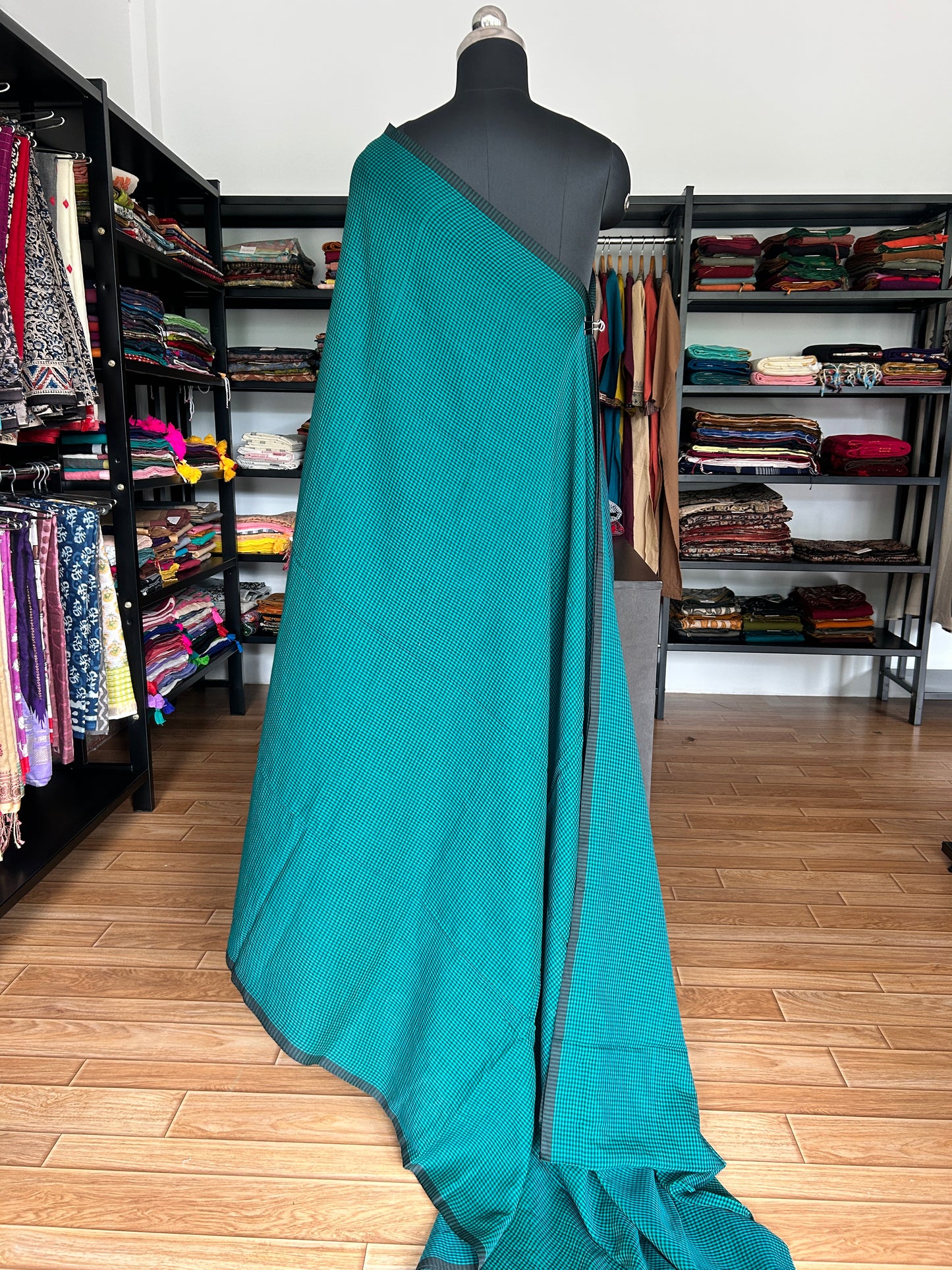 GREEN CHECKS  MUL SAREE